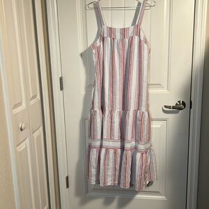 Crown & Ivy Striped Tiered Sleeveless Midi Dress